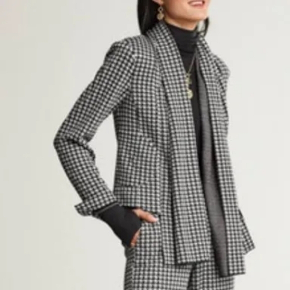CAbi #3904 Black & White Houndstooth Knit Jacket Blazer Waterfall Open Shawl - Picture 1 of 9